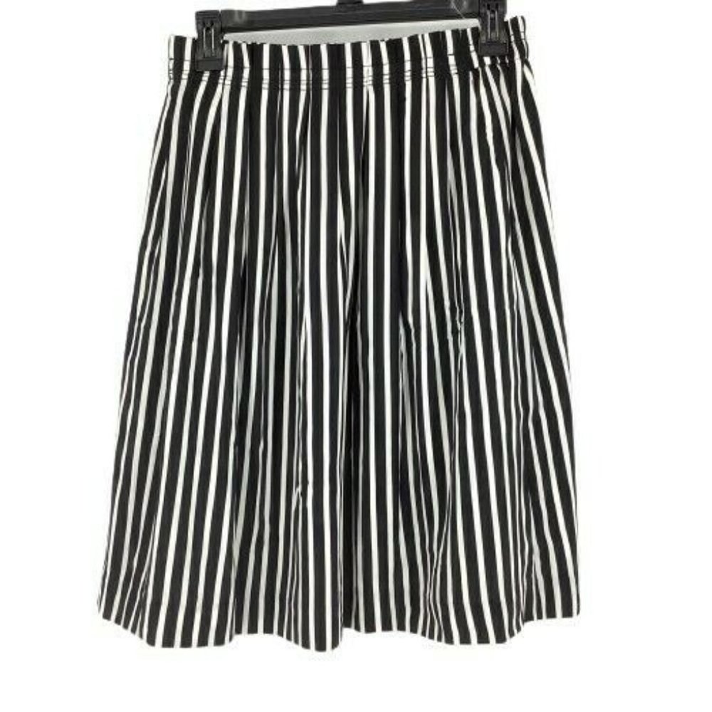 J Crew Women's Size 6 Striped Pleated Skirt Pockets Knee Length Black/White